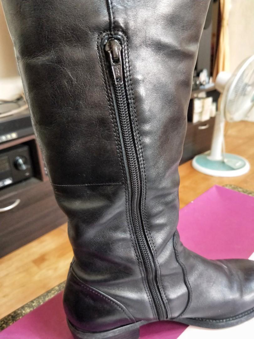 【二手】黑色绑带及膝低跟长靴