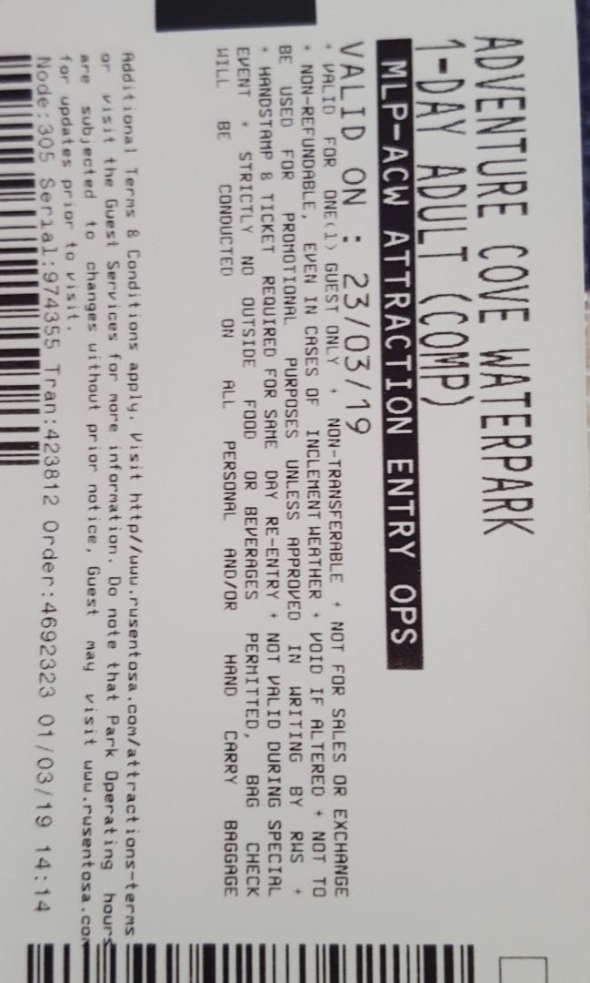 Adventure Cove Waterpark Ticket, Tickets & Vouchers, Local Attractions