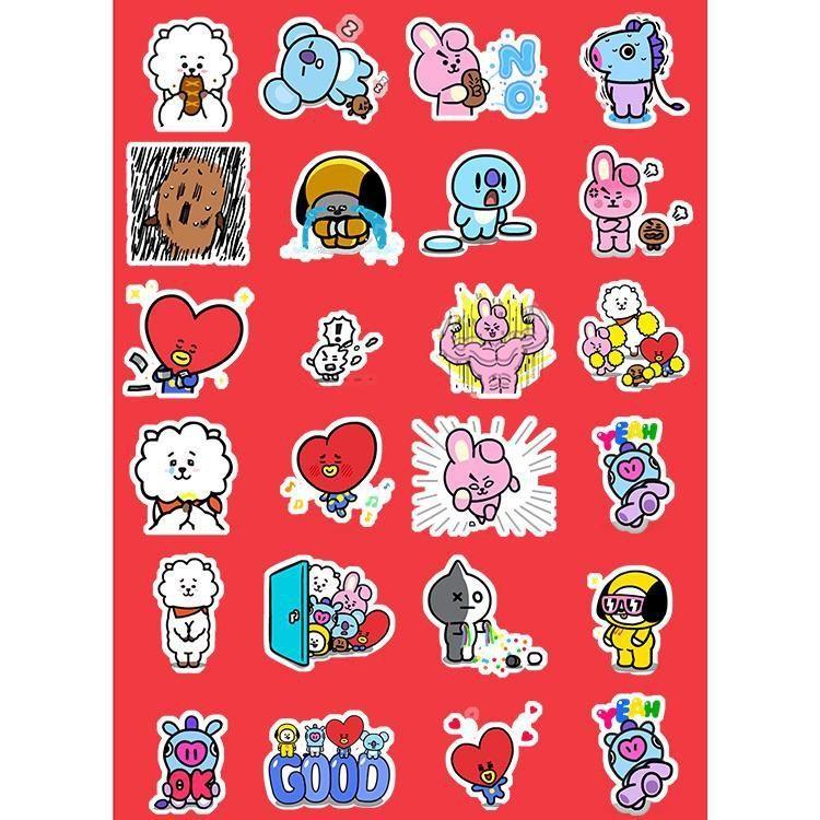 bts bt21 cute characters emojis waterproof stickers 24pcsset