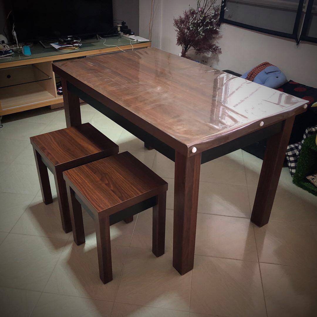 Dark Brown Laminate Dining Table Set With 2 Stools Furniture Tables Chairs On Carousell
