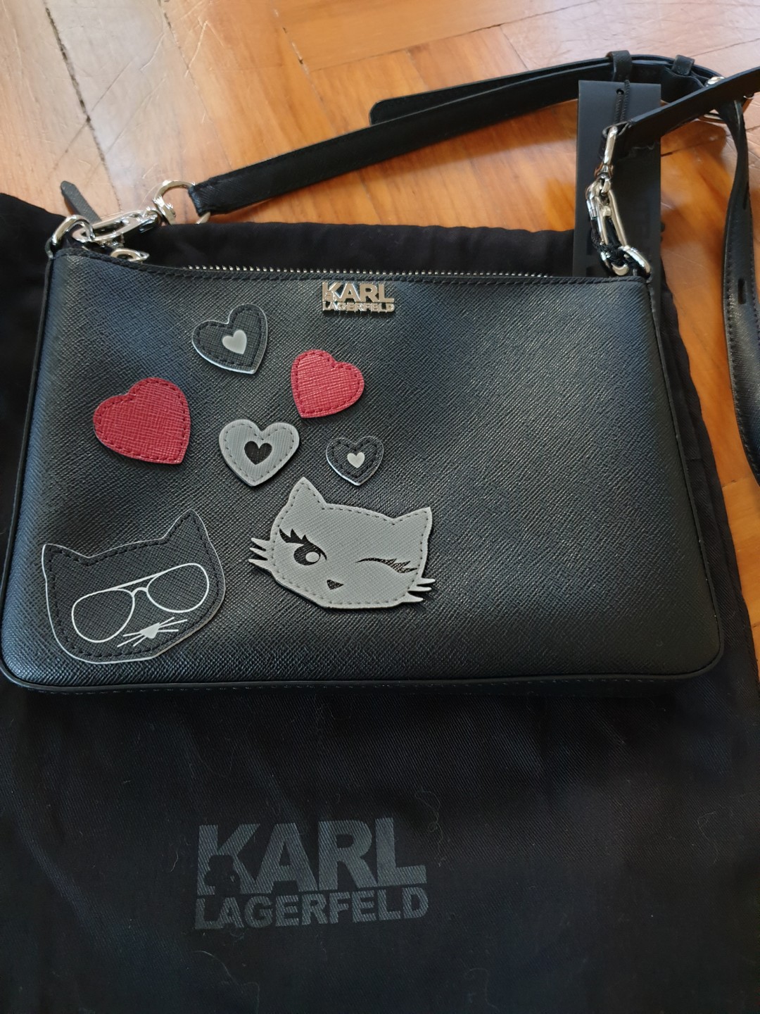 Karl Lagerfeld Paris Tote Bag w- Coin Purse Karl Cat Patches Black-Tan NWT  $228 | eBay