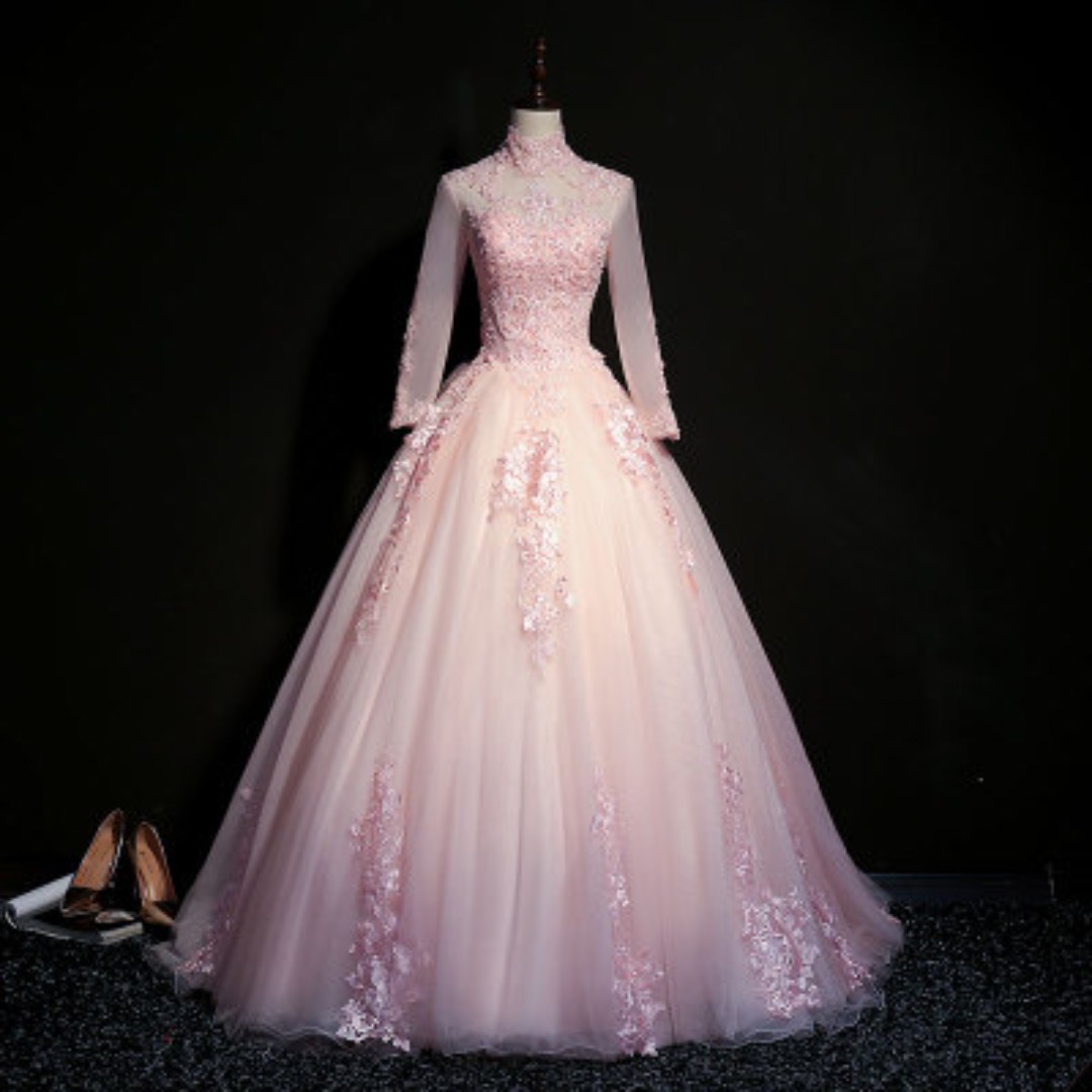 white christmas dresses Elegant Long Hijab Wedding Dress With Beads – TANYA BRIDAL