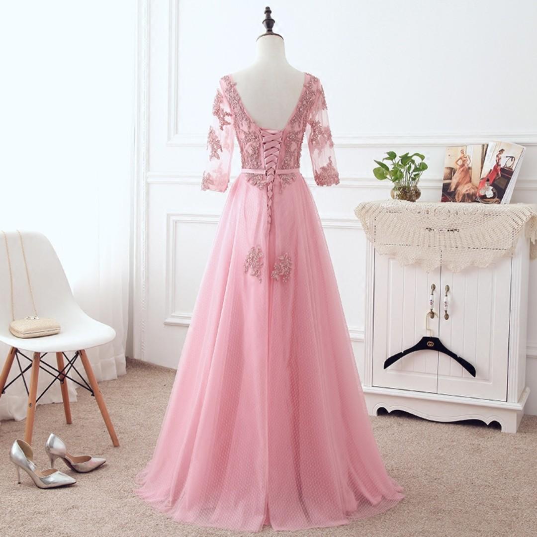 Pre order Pink long sleeve lace Muslimah fishtail prom wedding bridal dress  gown RBMWD0253, Women's Fashion, Muslimah Fashion, Dresses on Carousell