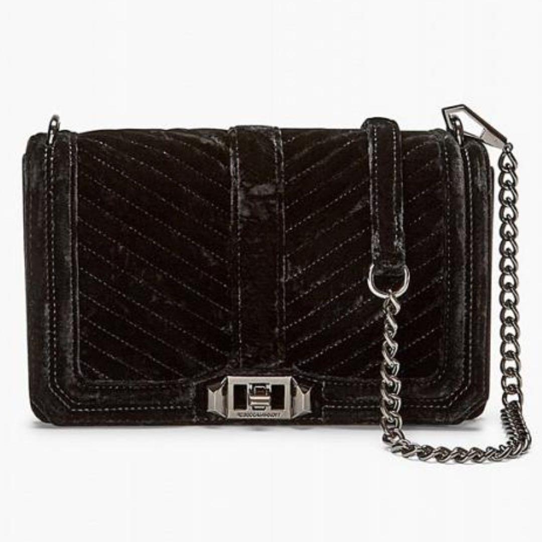 Rebecca Minkoff Chevron Quilted Love Crossbody Bag Black Velvet