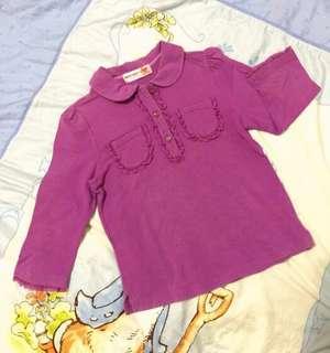 Why and 1/2 女童紫色彈性棉質花邊7分袖polo衫11號135cm