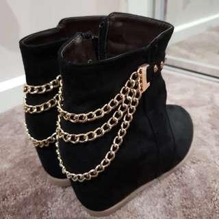 Gold Chain and Studs Feature Black Ankle Boots