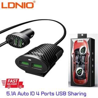 Original LDNIO C502 5.1A 4 USB Ports 1M Car Charger Front Back Seat Sharing For All Type Of USB Cable - 19453350