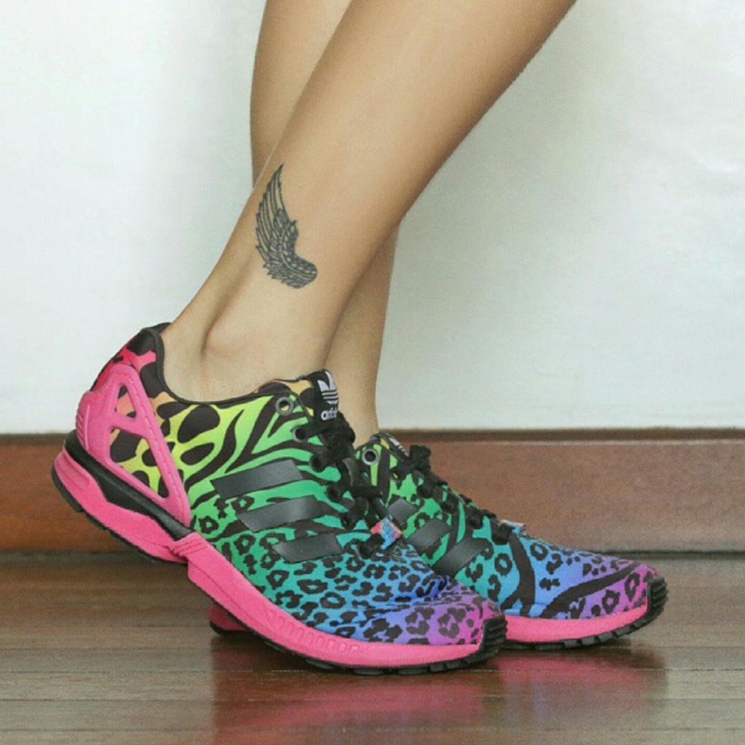 Adidas ZX Flux rainbow animal print, Fashion, Footwear, Sneakers on