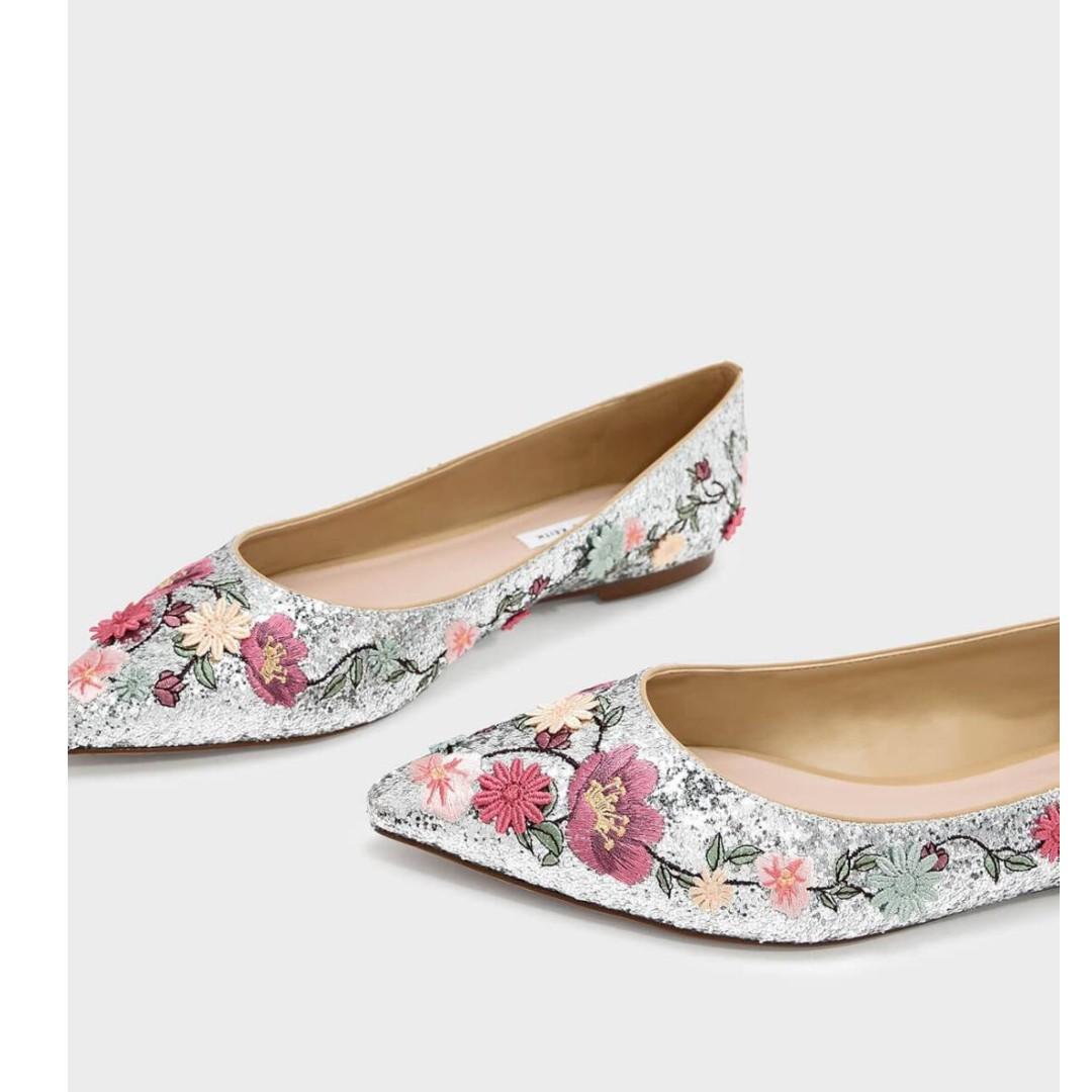 silver glitter flats womens