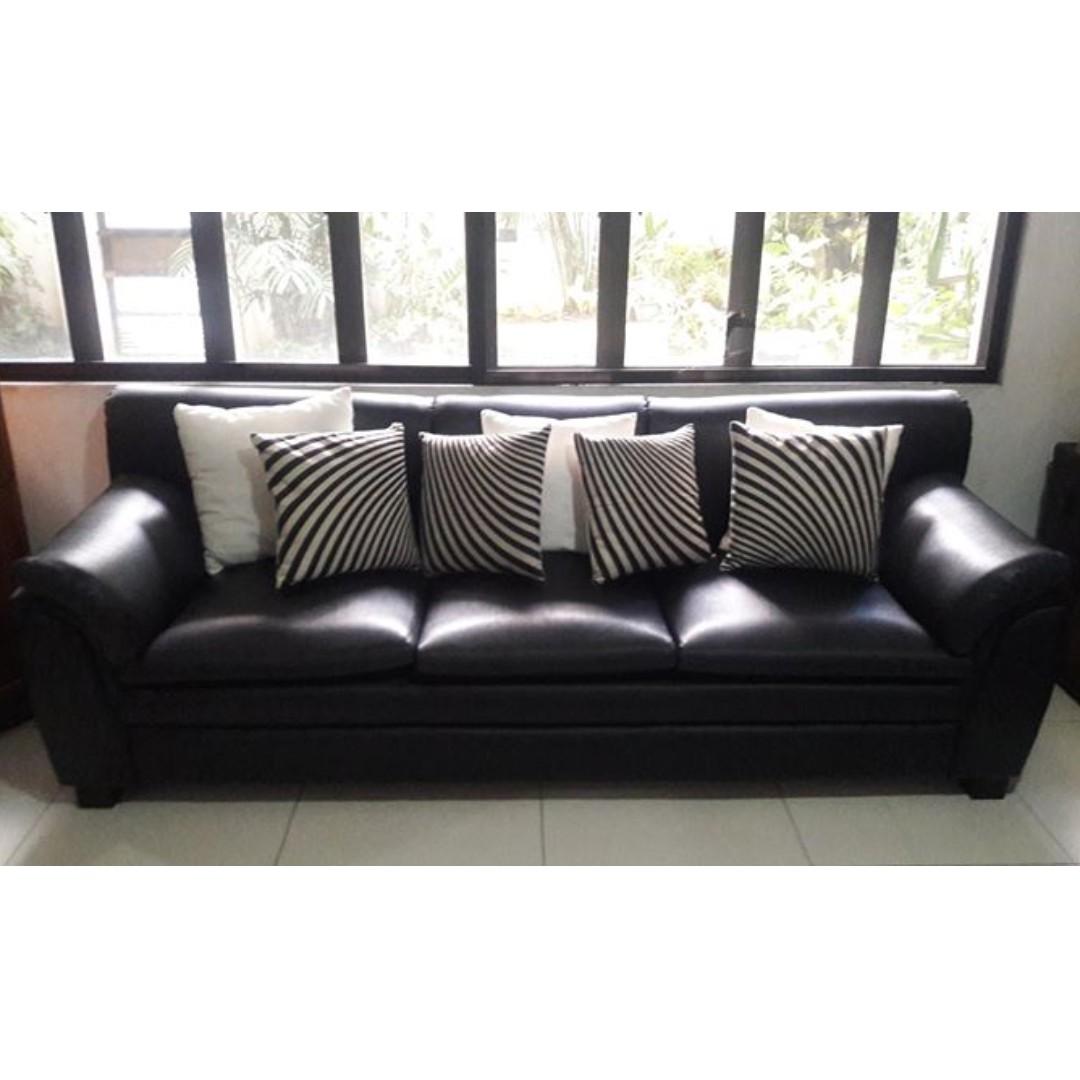 Stylish Black Pleather Sofa On Carousell