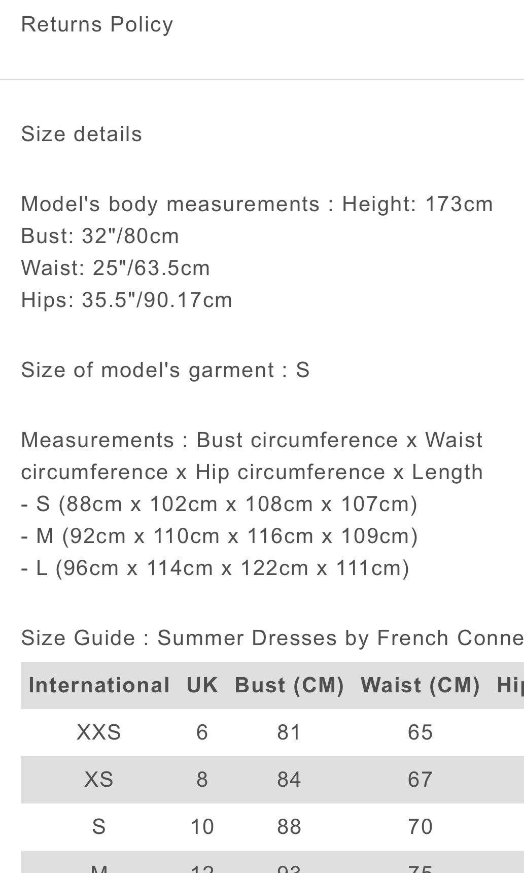 French Connection Size Chart Uk