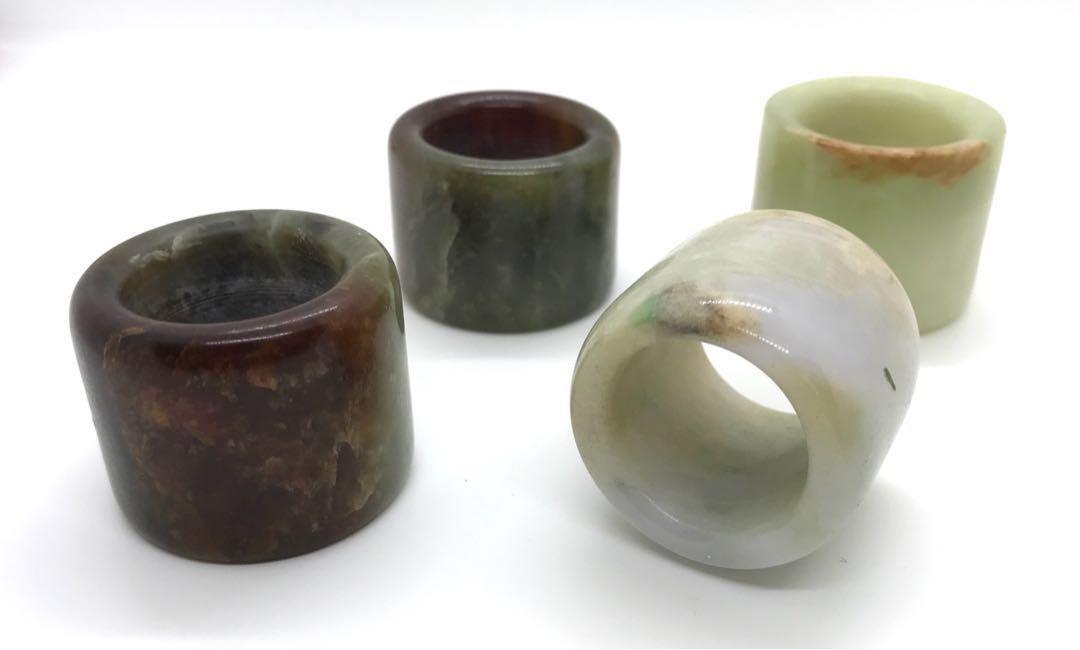Lot of 4 Vintage Chinese Archery Jade Nephrite Thumb Rings