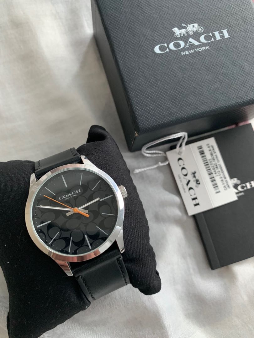 Coach watch black leather cheap band
