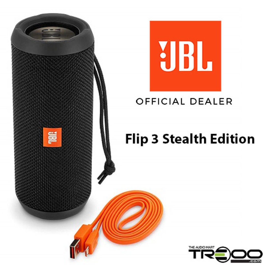 Discontinued JBL Flip 3 Stealth Edition Waterproof Wireless Bluetooth Portable Speaker Black