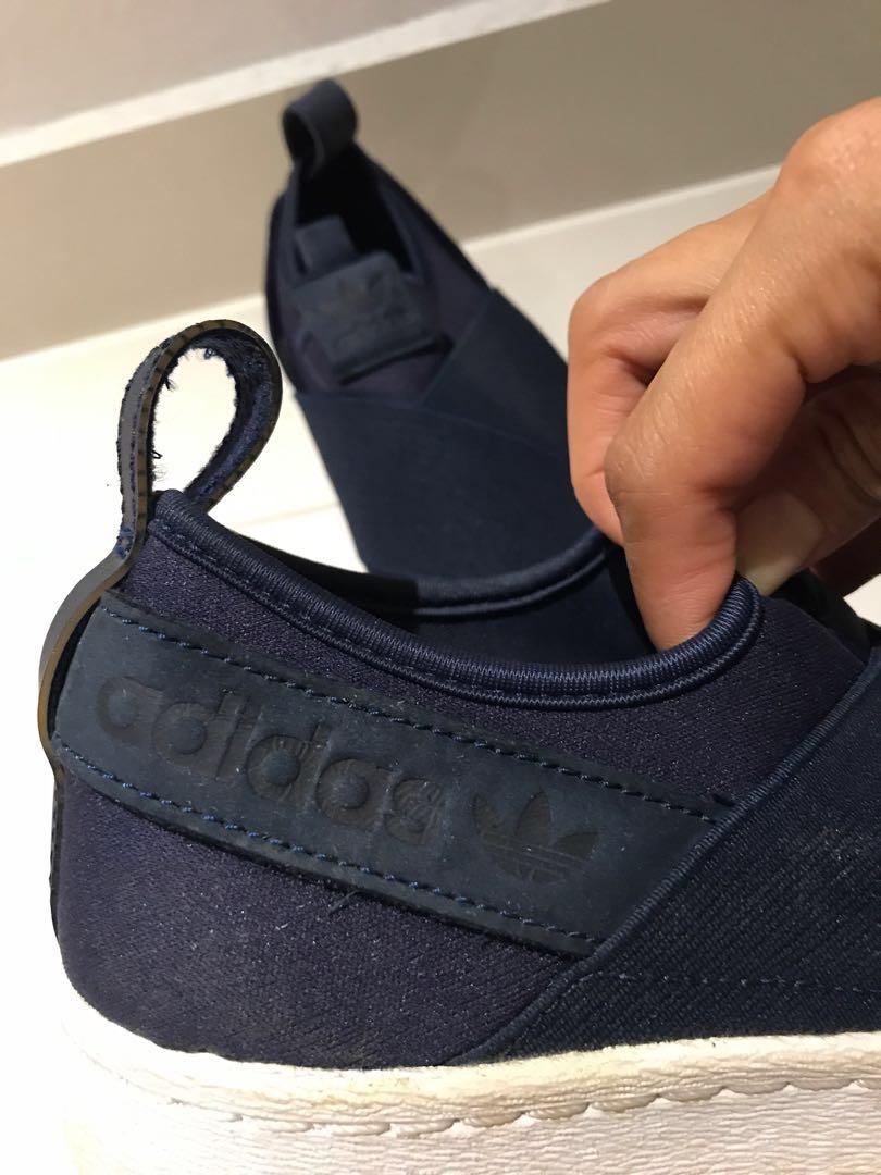 Adidas Superstar Slip On navy blue Women s Fashion Footwear Flipflops and Slides on Carousell