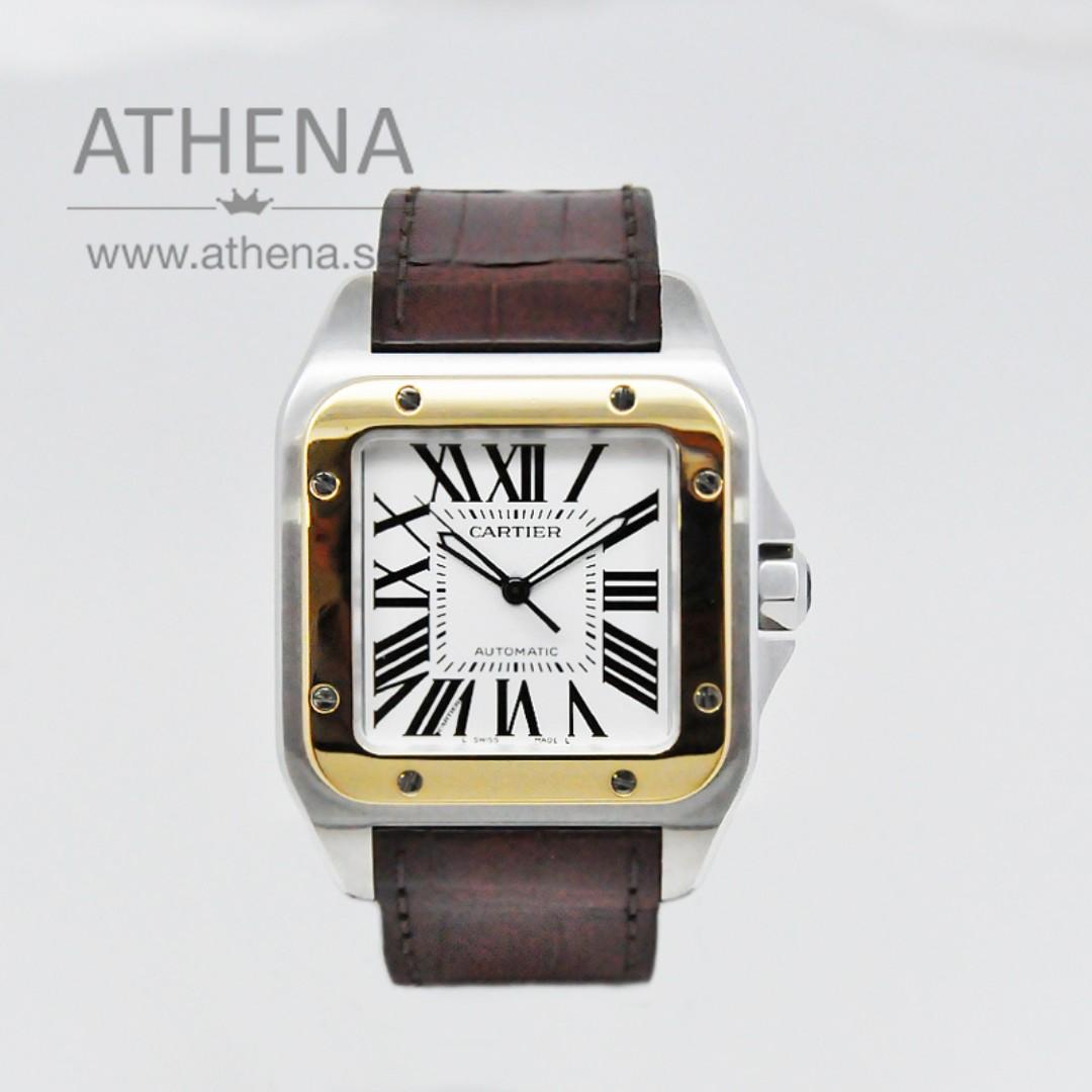 CARTIER HALF GOLD SANTOS 100 XL AUTOMATIC W20072X7 WITH CERT
