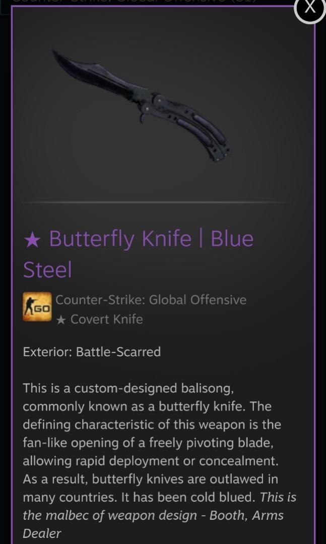 Csgo Butterfly Knife Blue Steel Battle Scarred Toys Games Video Gaming In Game Products On Carousell