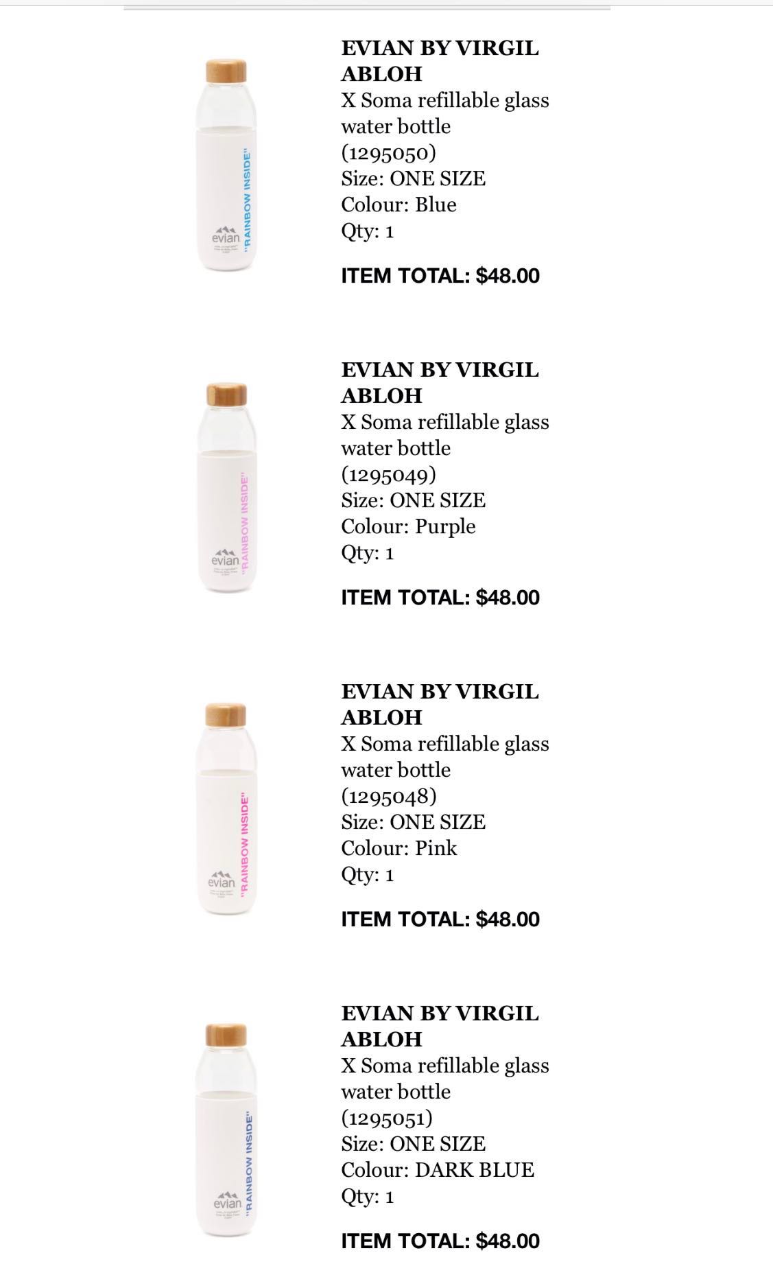 EVIAN BY VIRGIL ABLOH x SOMA Rainbow Inside Refillable Glass Water