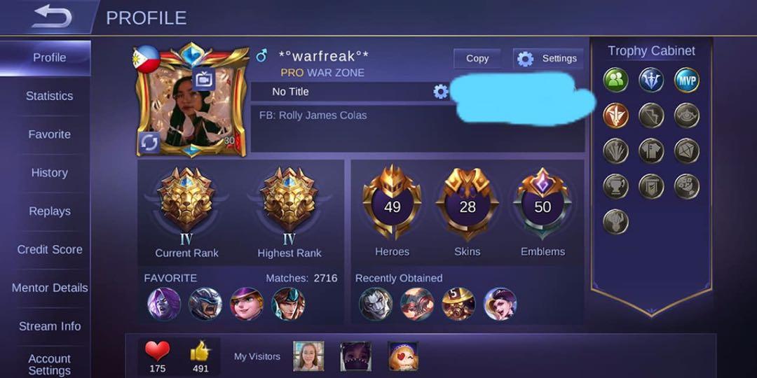 For Sale Mobile Legends Account Legend Iv Video Gaming Video Games On Carousell