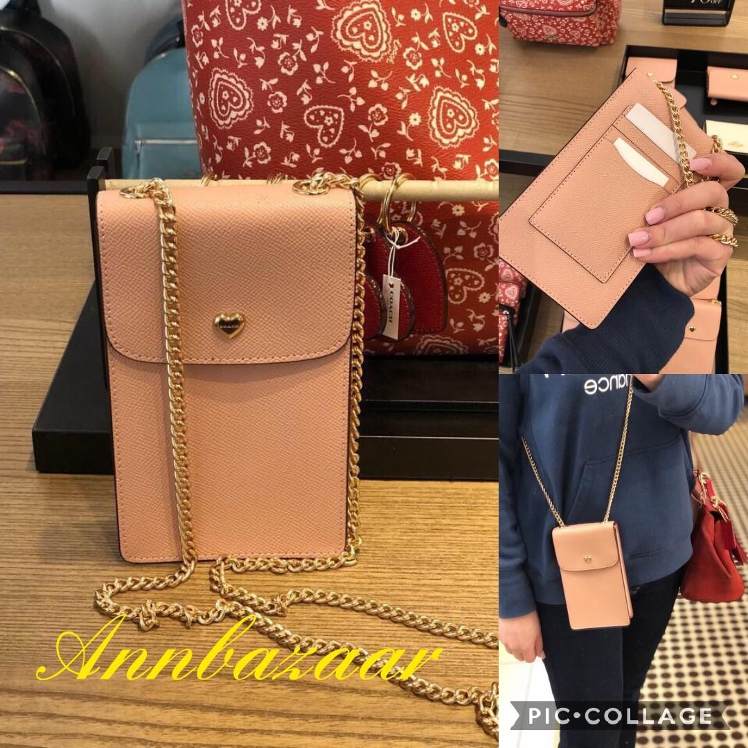 Limited Offer Coach Crossgrain Phone Case Chain Sling Bag Heart