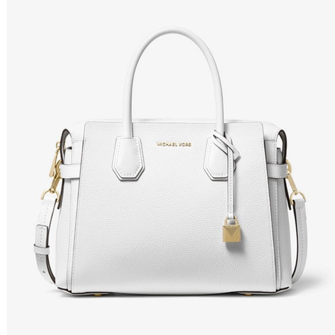 michael michael kors mercer medium pebbled leather belted satchel