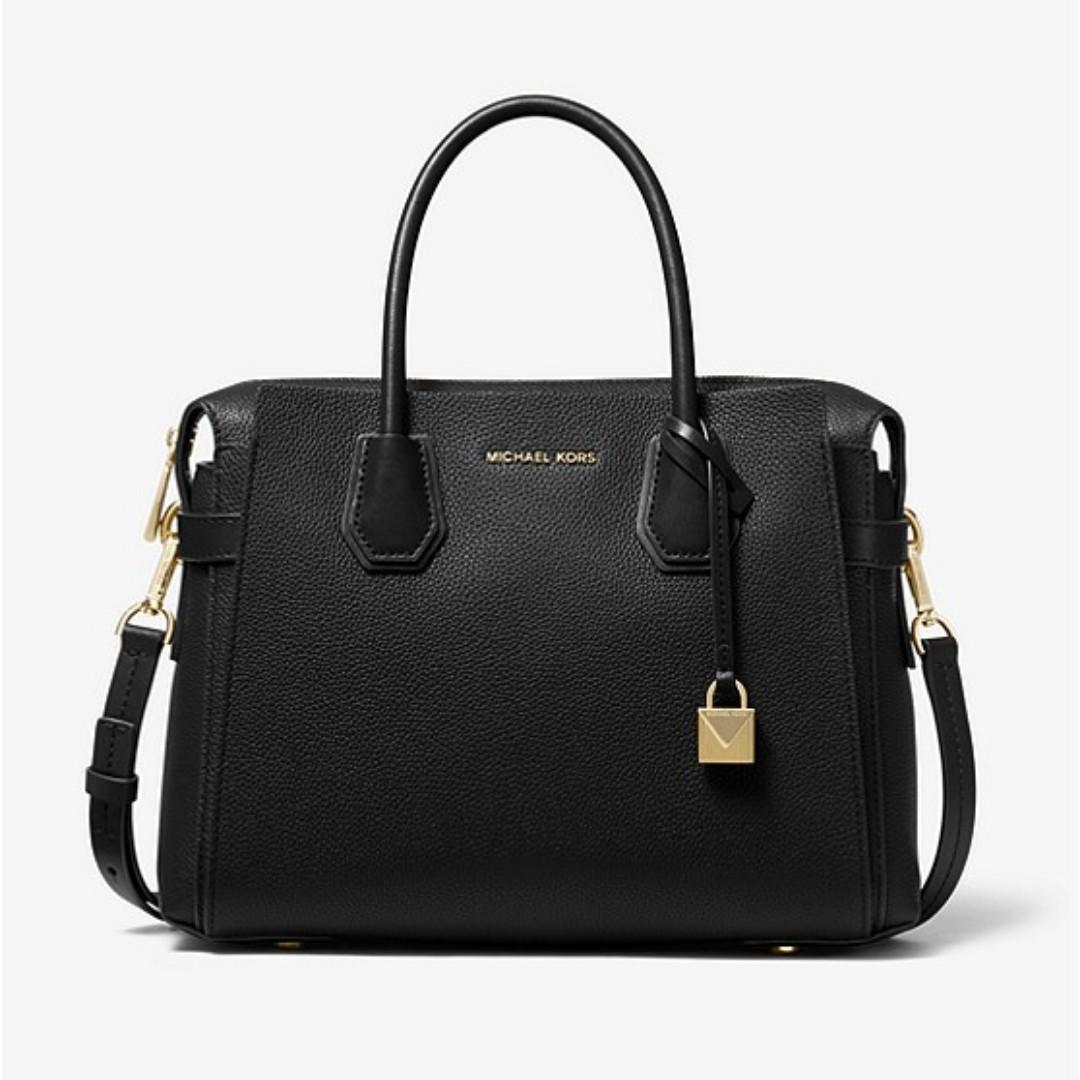 michael kors mercer medium pebbled leather belted satchel