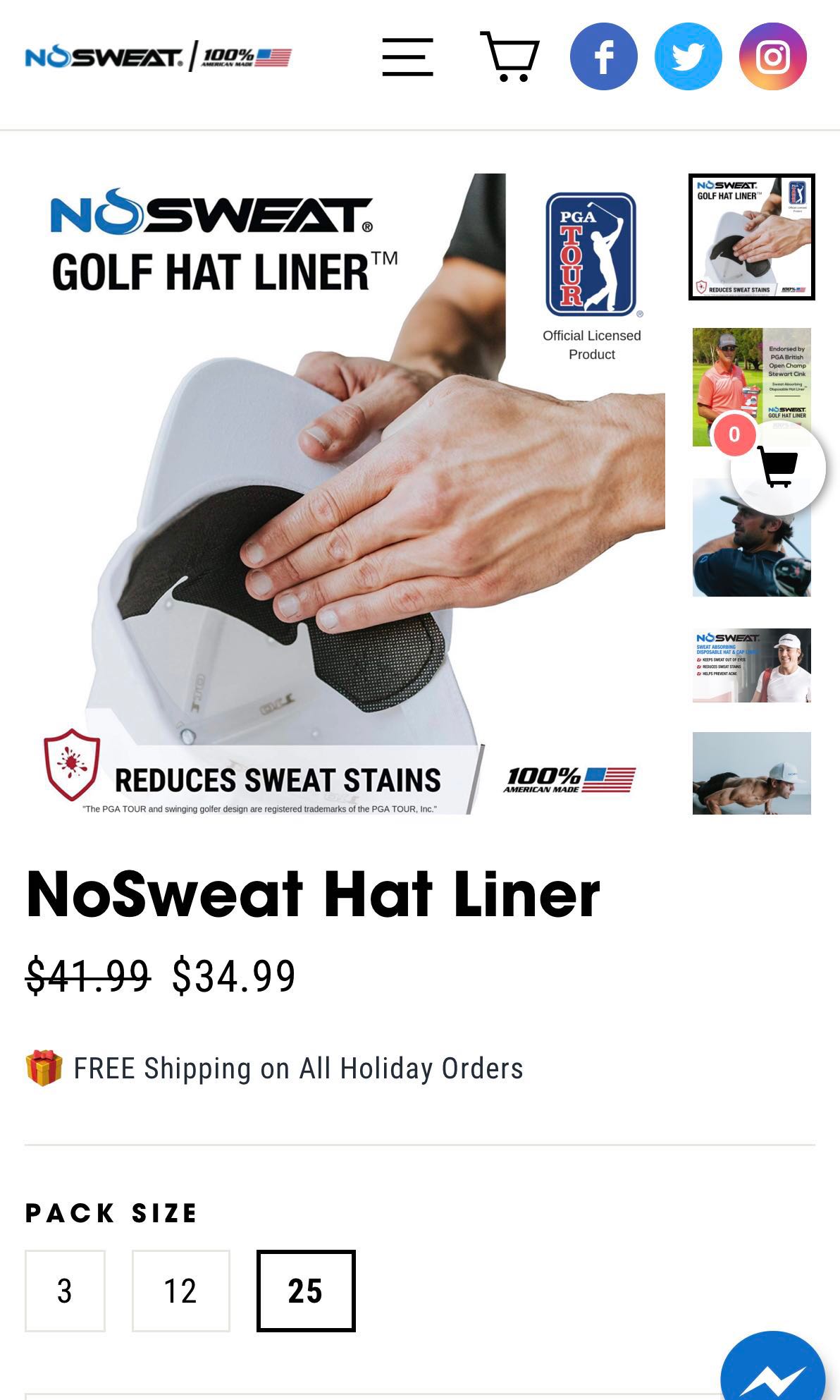 NoSweat Golf Hat Sweat Liner Prevents Stains & Odor Patented Technology Made In The USA Blk