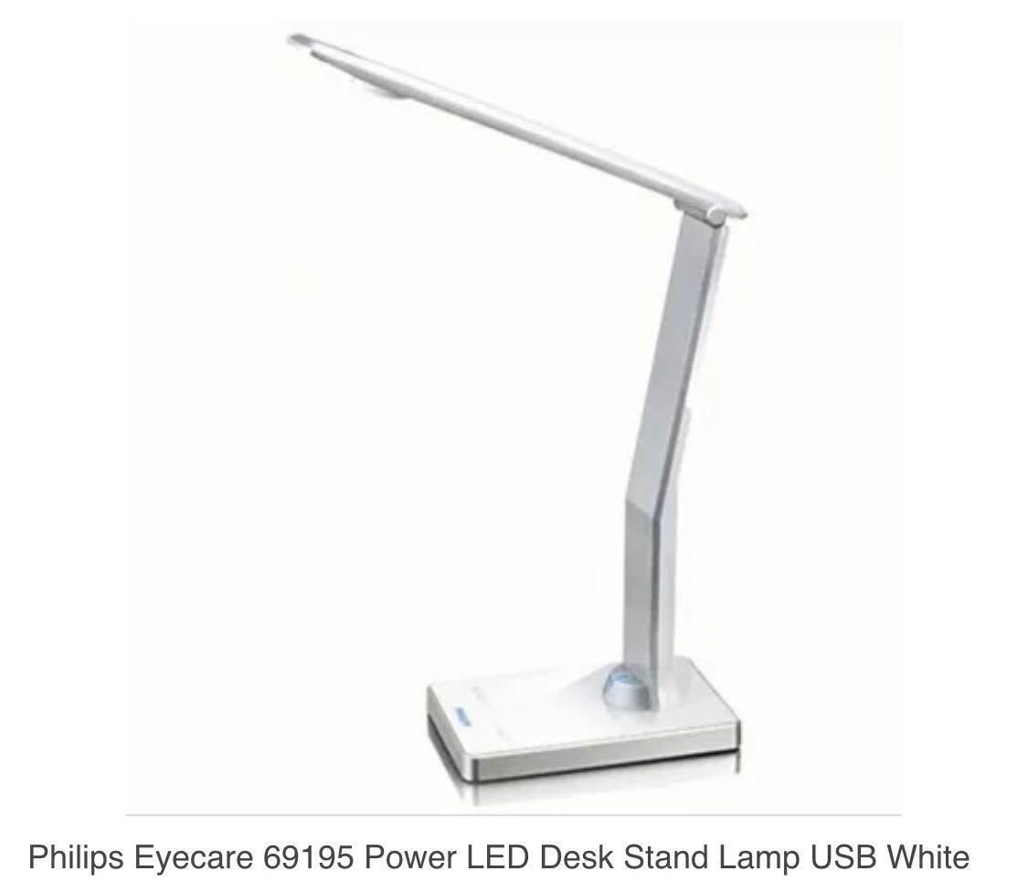 Philips Eyecare 69195 Power LED Desk Stand Lamp 2 USB Ports White