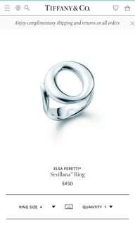 Tiffany Elsa Peretti Sevillana Ring Size 5 (Incl box)