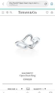 Tiffany Elsa Peretti Open Heart Ring Size 5