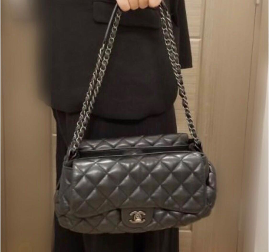 Chanel 罕有雙面款式 銀黑扣double side 25cm handbag