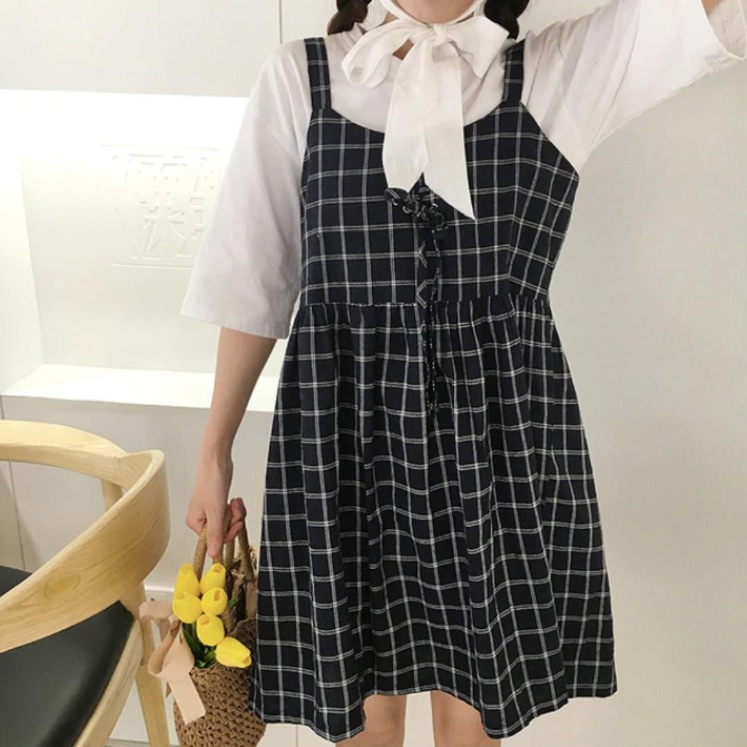 Cute Korean Style Plaid Dress Women S Fashion Clothes On Carousell
