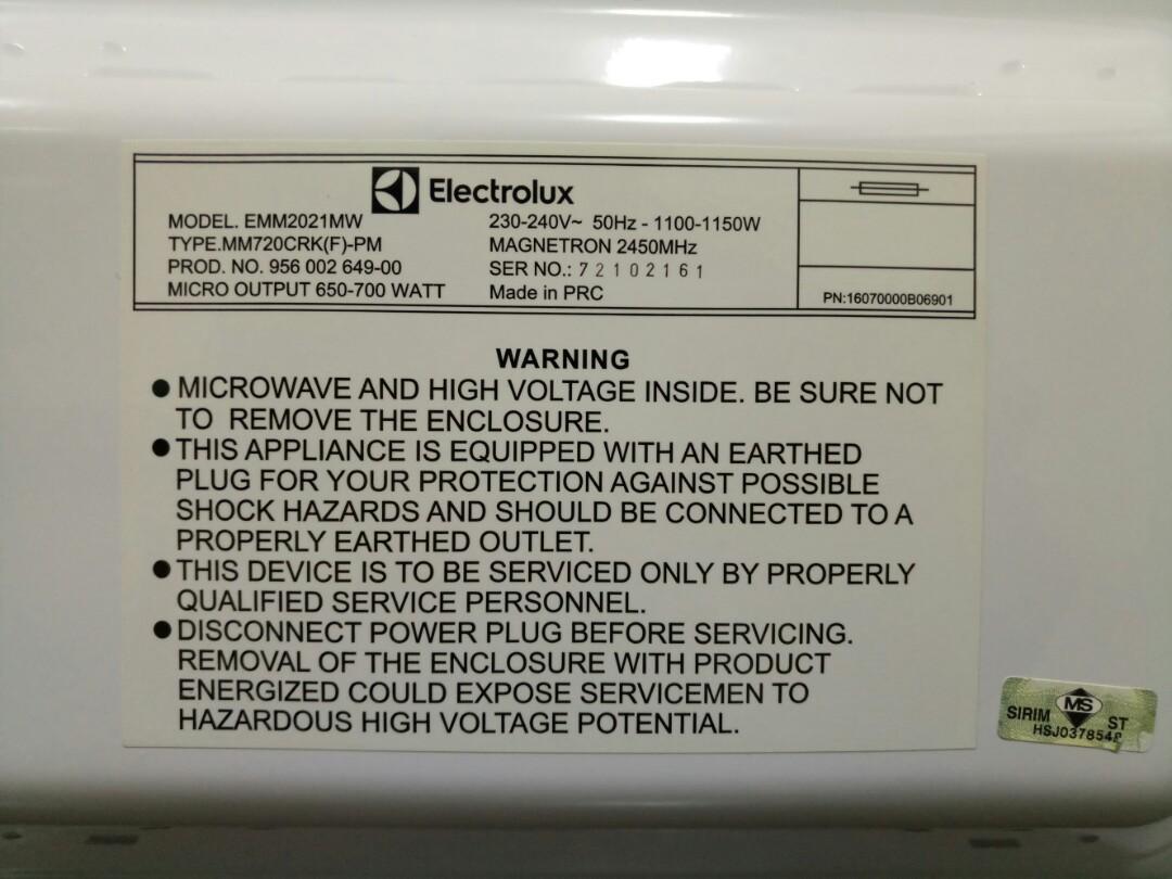 Electrolux Microwave Oven EMM2021MW, TV & Home Appliances, Kitchen