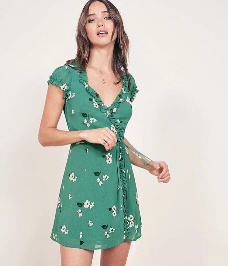 Reformation Green Wrap Dress Outlet, 53 ...