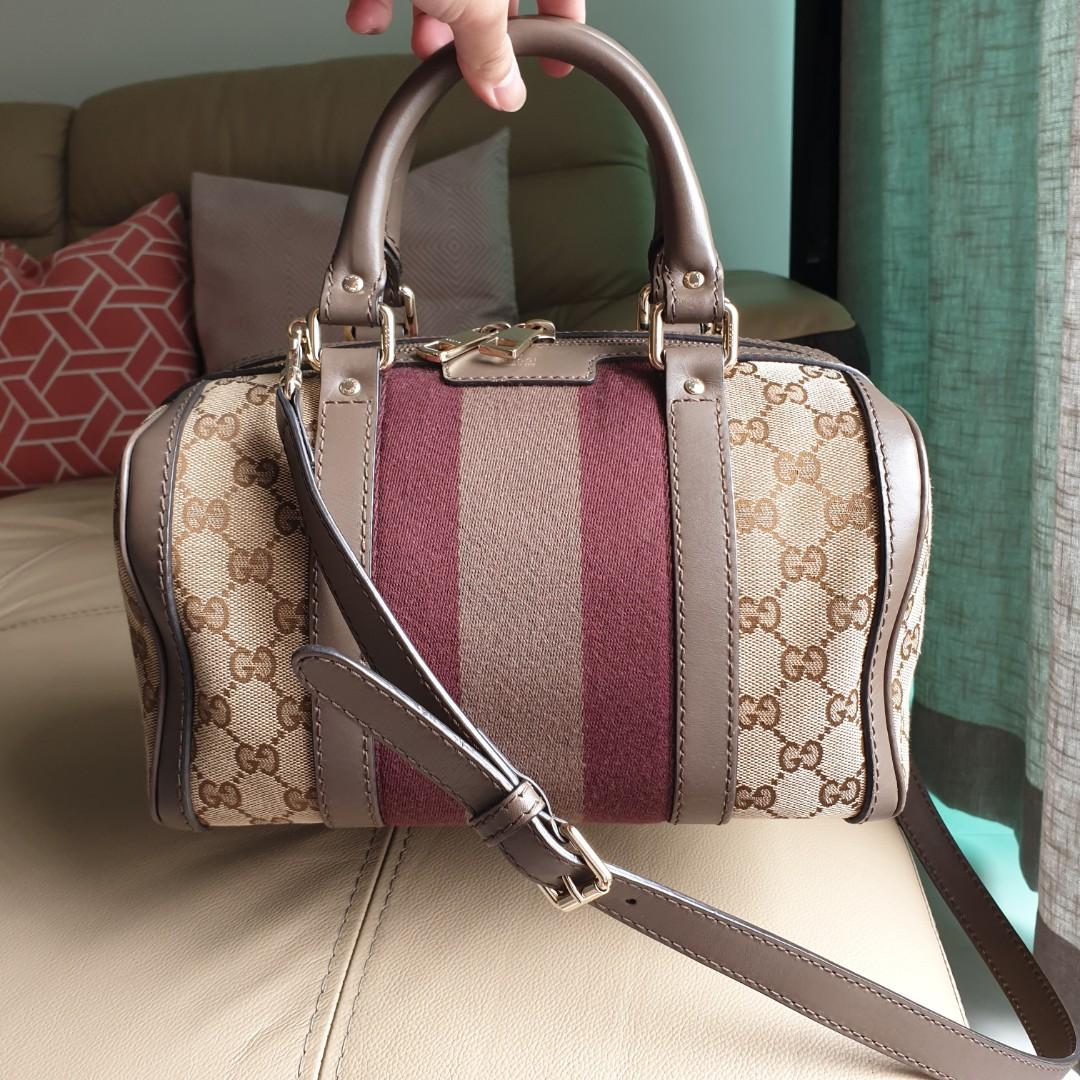 Gucci vintage web original sales gg canvas boston bag