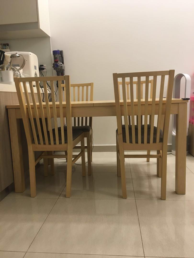 IKEA BJURSTA DINING TABLE AND NORRNAS DINING CHAIR, Furniture & Home