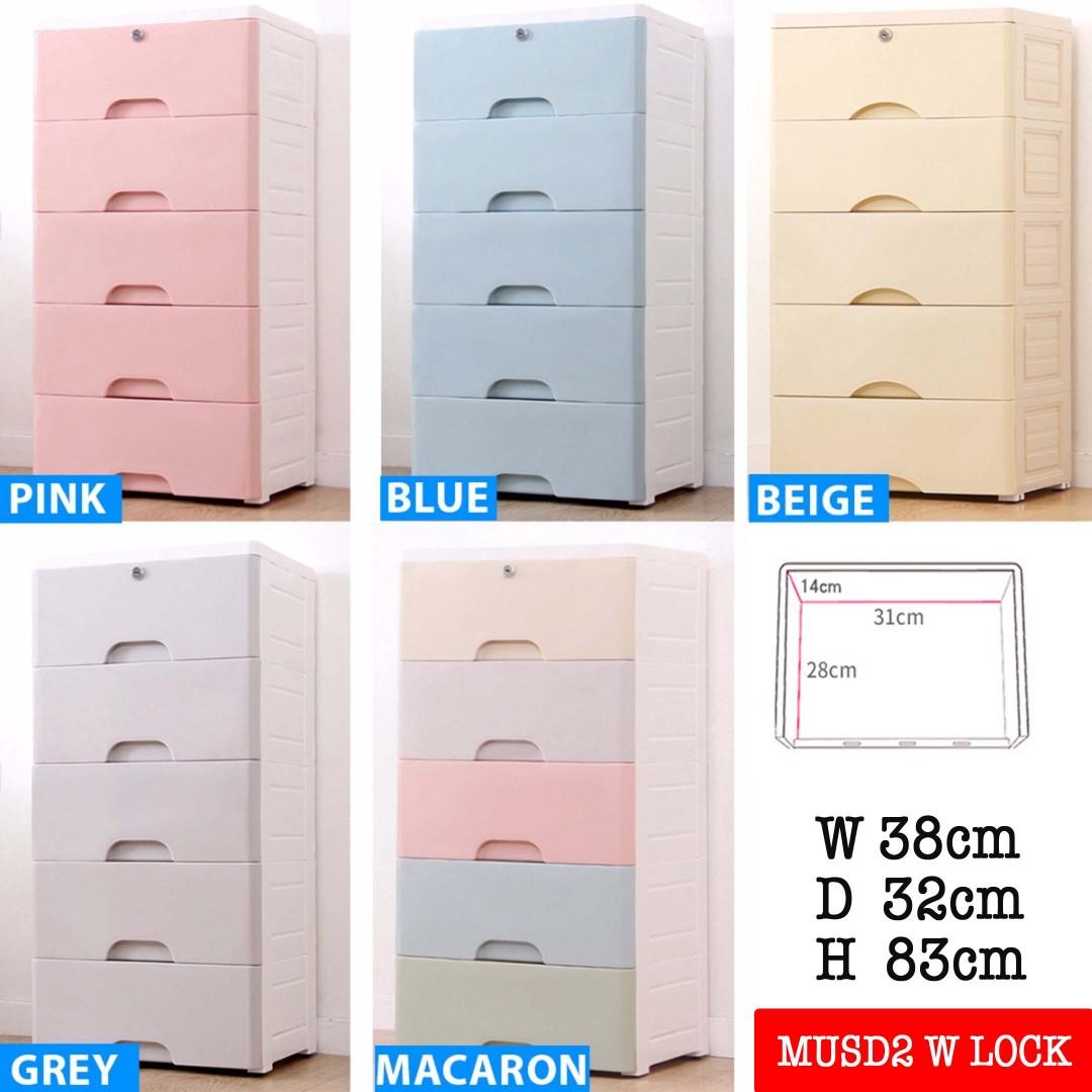 Instock 5 Layer W Lock Plastic Drawer Clothes 60 Furniture