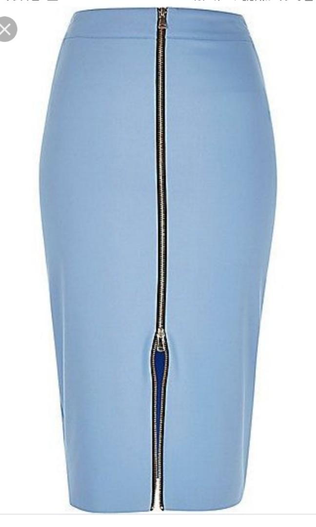 Light blue zip front skirt cheap