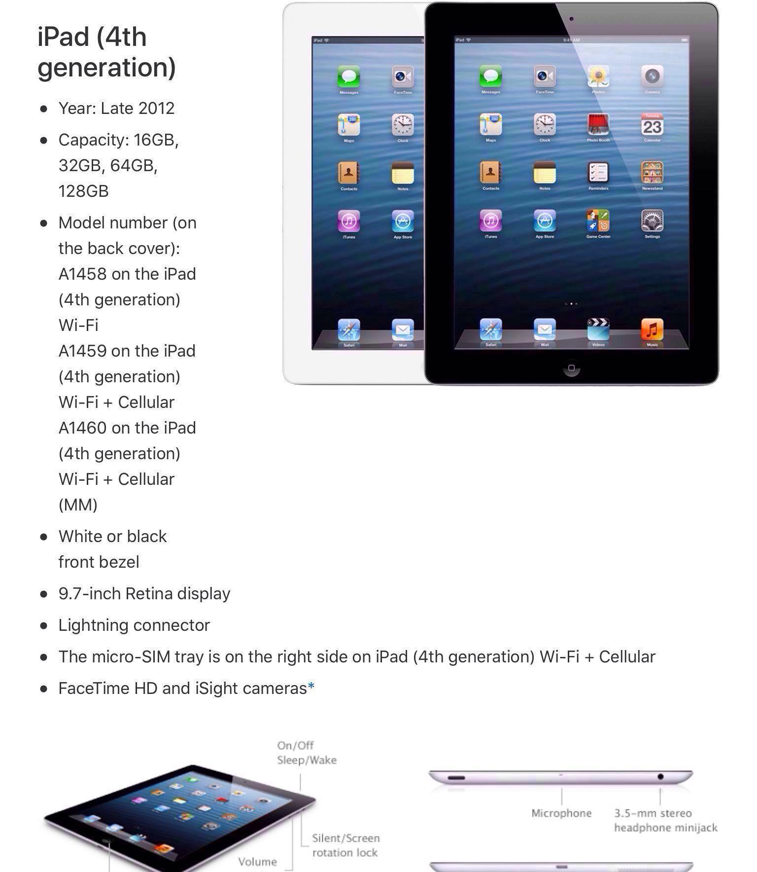 Apple IPad 4 Cellular + Wifi 64Gb, Mobile Phones  Gadgets, Tablets, iPad  on Carousell