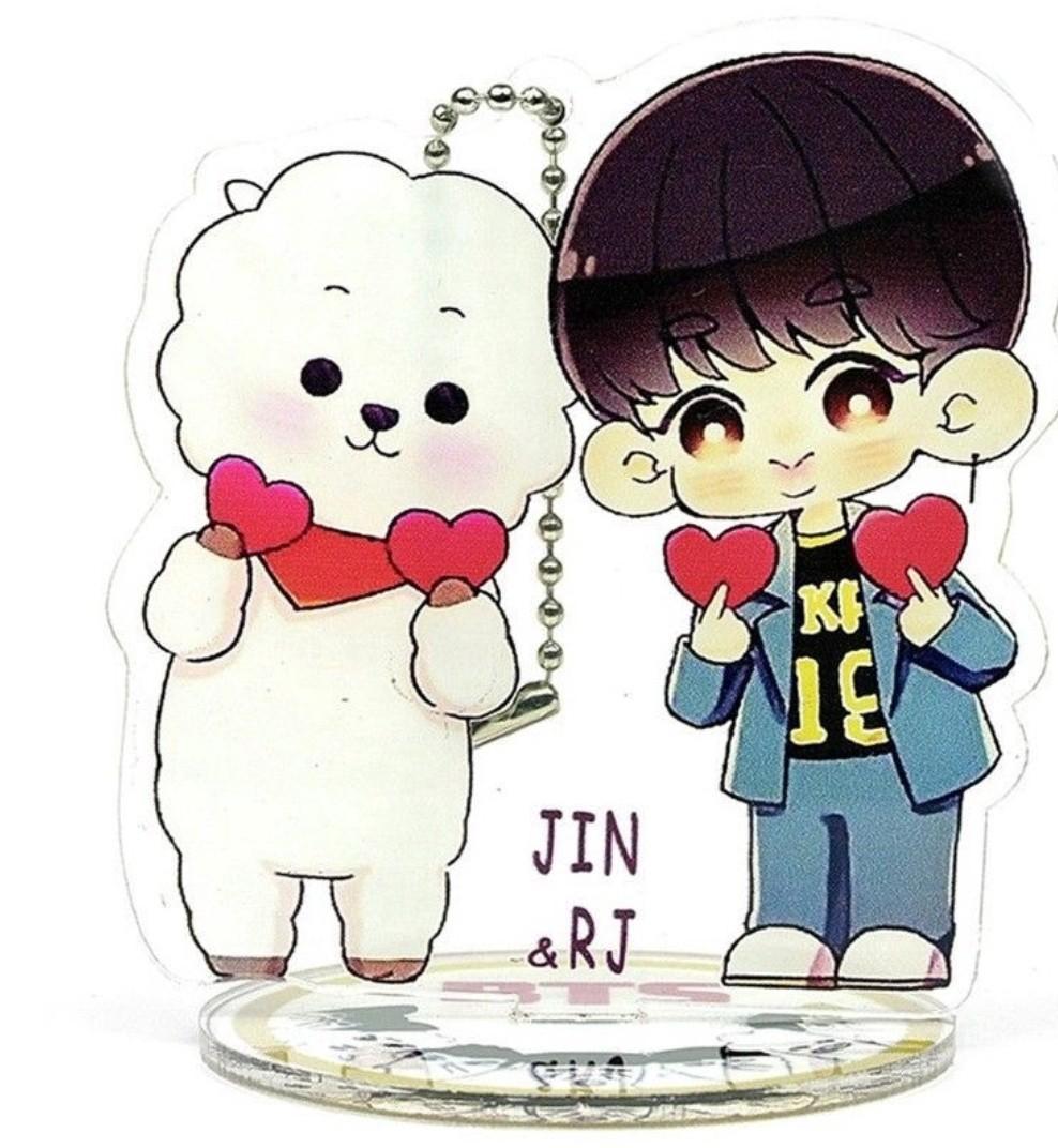 (Instock) BTS Jin & RJ Keychain & Stand, Entertainment, KWave on