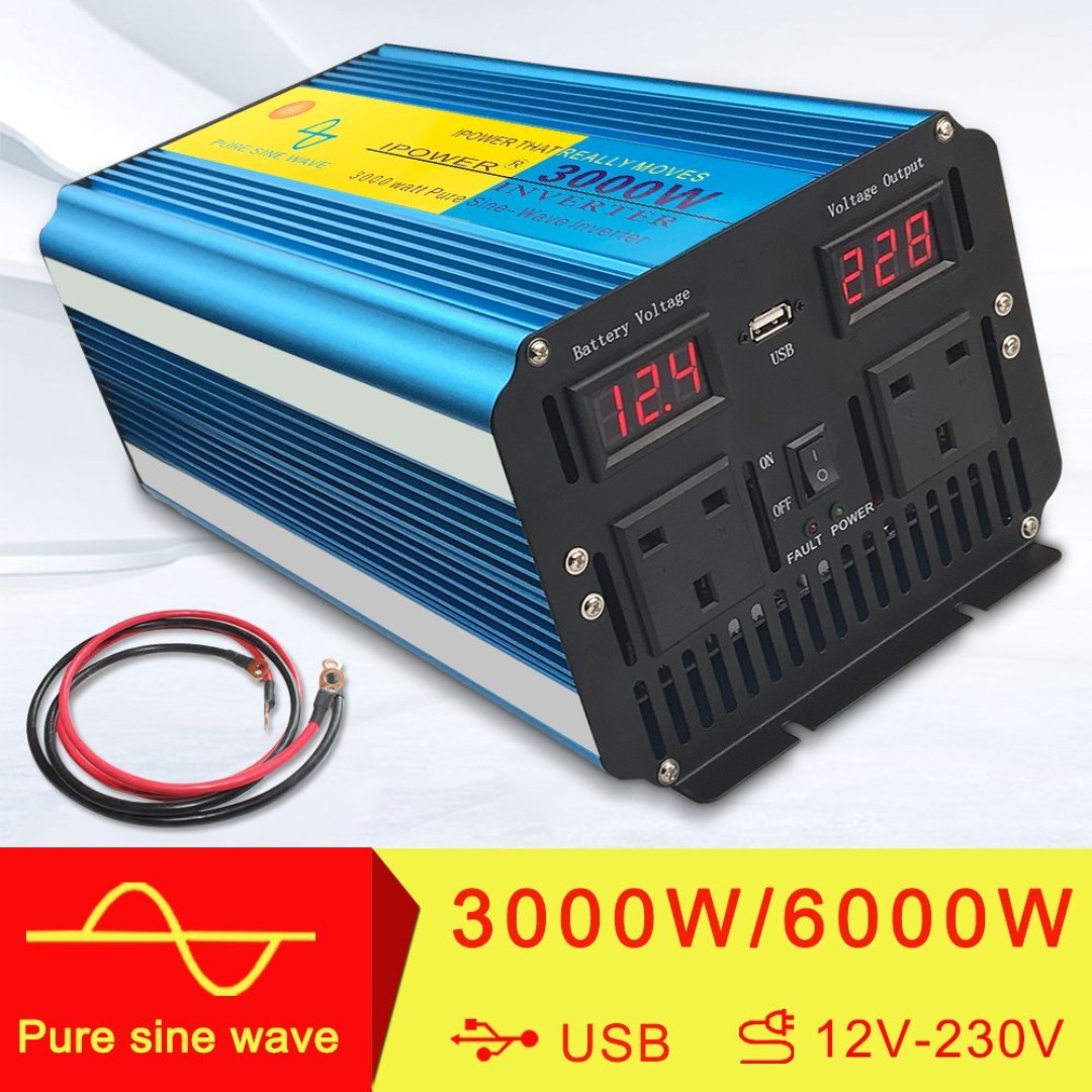 Car Power Inverter, Camping 12V DC to 230V AC convertor with LCD
