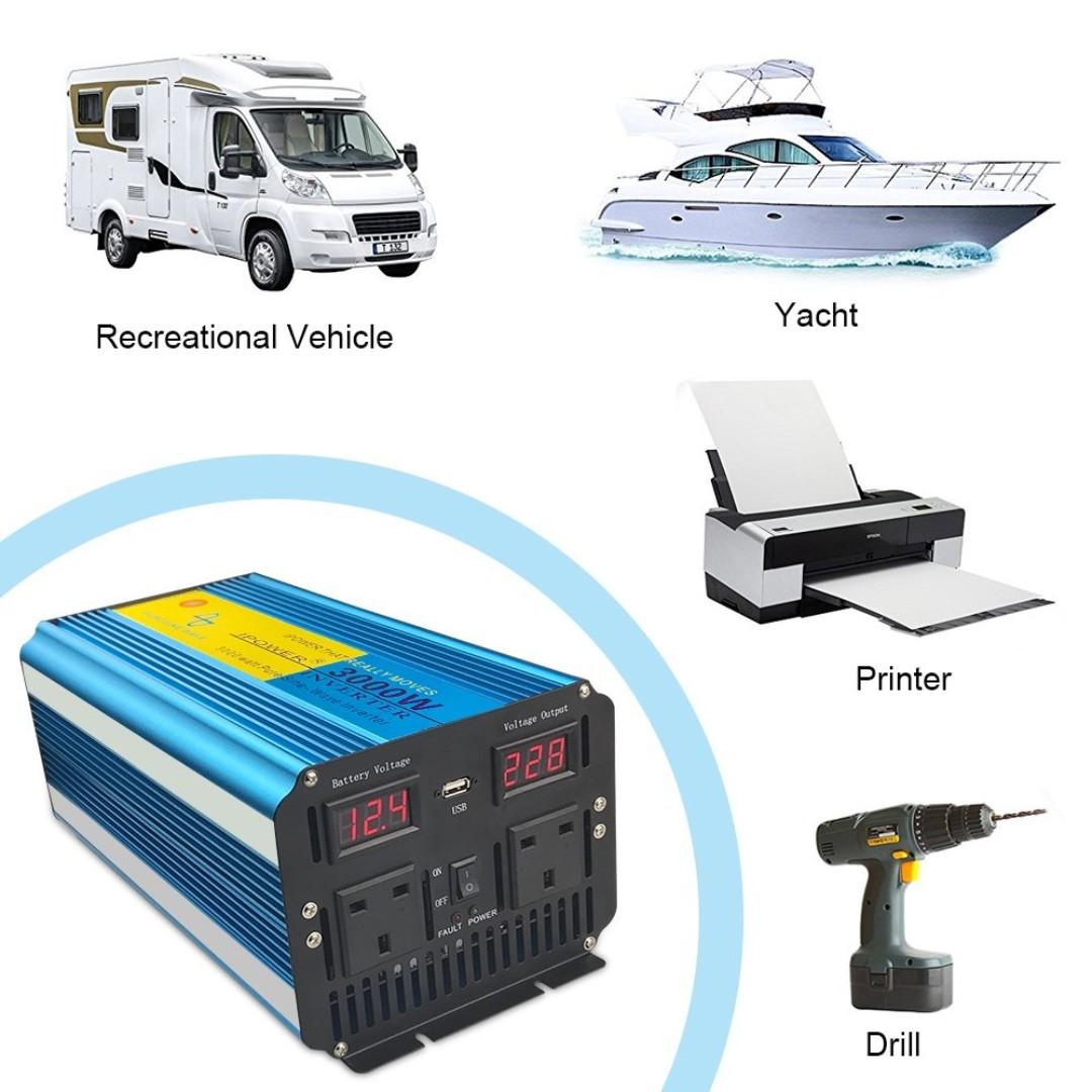 Car Power Inverter, Camping 12V DC to 230V AC convertor with LCD