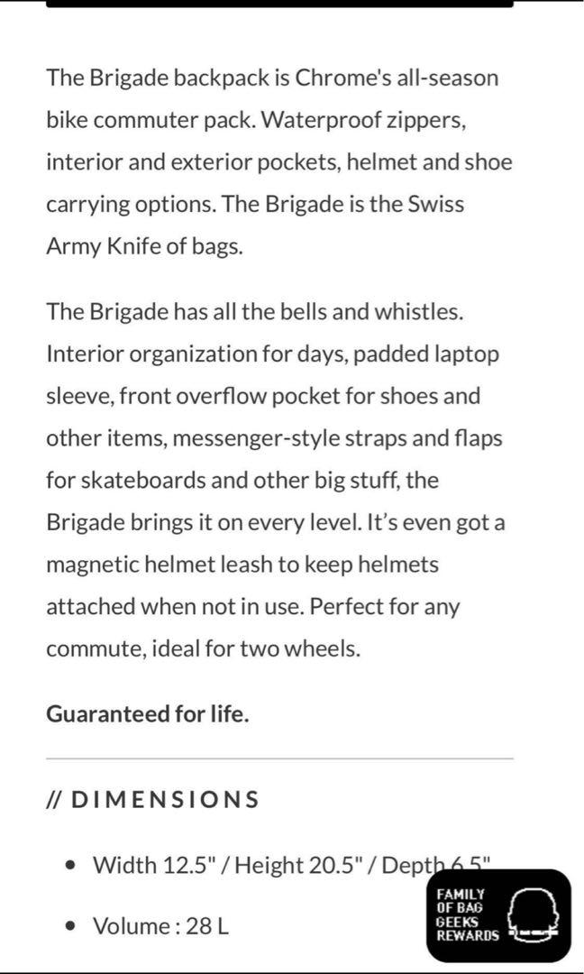 Chrome Industries Brigade Backpack, Men's Fashion, Bags, Backpacks on