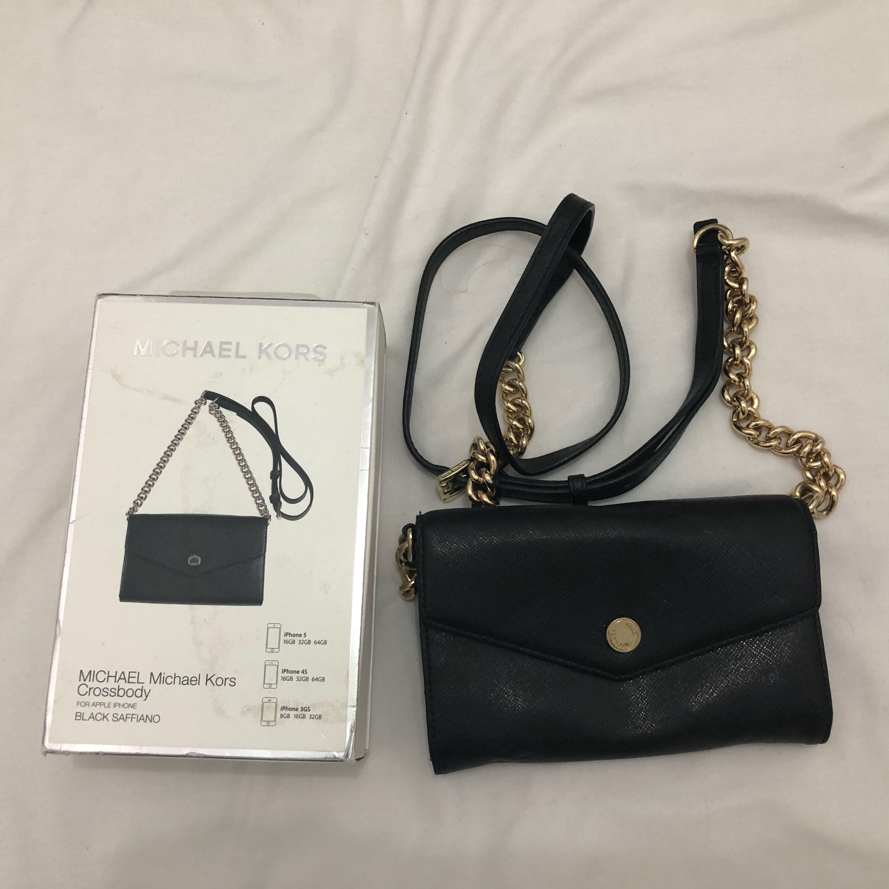 Genuine Michael Kors Crossbody Bag Black Saffiano Leather for Iphone 5/4/3GS,  Women's Fashion, Bags & Wallets, Cross-body Bags on Carousell