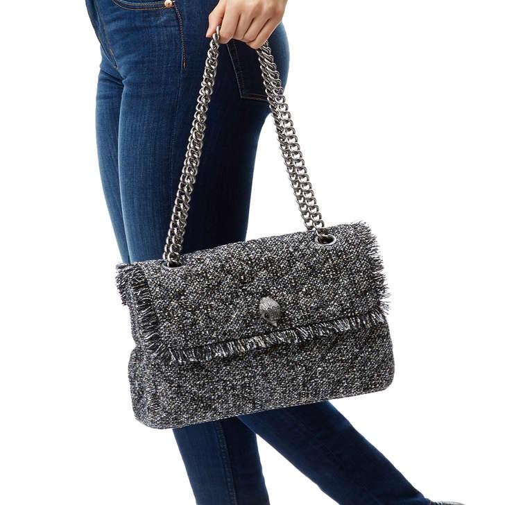 Kurt Geiger Tweed Lg Kensington Bag In Grey Women S Fashion Bags Wallets Handbags On Carousell Arriving in subtle black tweed with britt trim decoration to the front and a long chain strap for both cross body and shoulder use. kurt geiger tweed lg kensington bag in grey