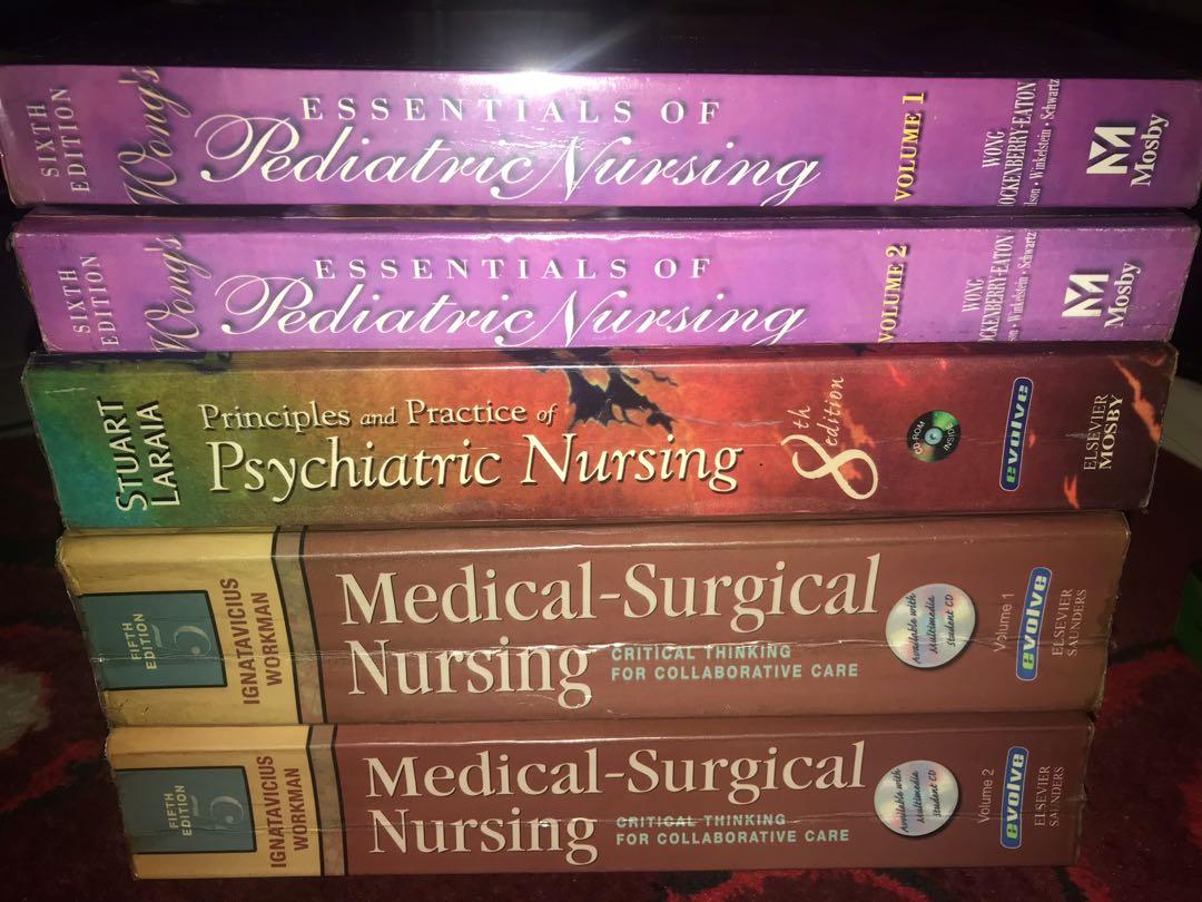 Nursing Books (Category: Textbooks) located in Quezon City. Submitted by katiedeemac (Listing ID 220023477, Image 1). Description: Essentials of Pediatric Nursing Sixth Edition Volume 1&2 Wong’s - Mosby @Php 500// Php 300 per volume Principles and practice of Psychiatric Nursing 8th Edition Stuart Laraia- Elsevier Mosby @Php 300 Medical and Surgical Nursing Fifth Edition Ignatavicius Workman Volume 1&2 -Elsevier Saunders @ Php 450/volume// Php 80
