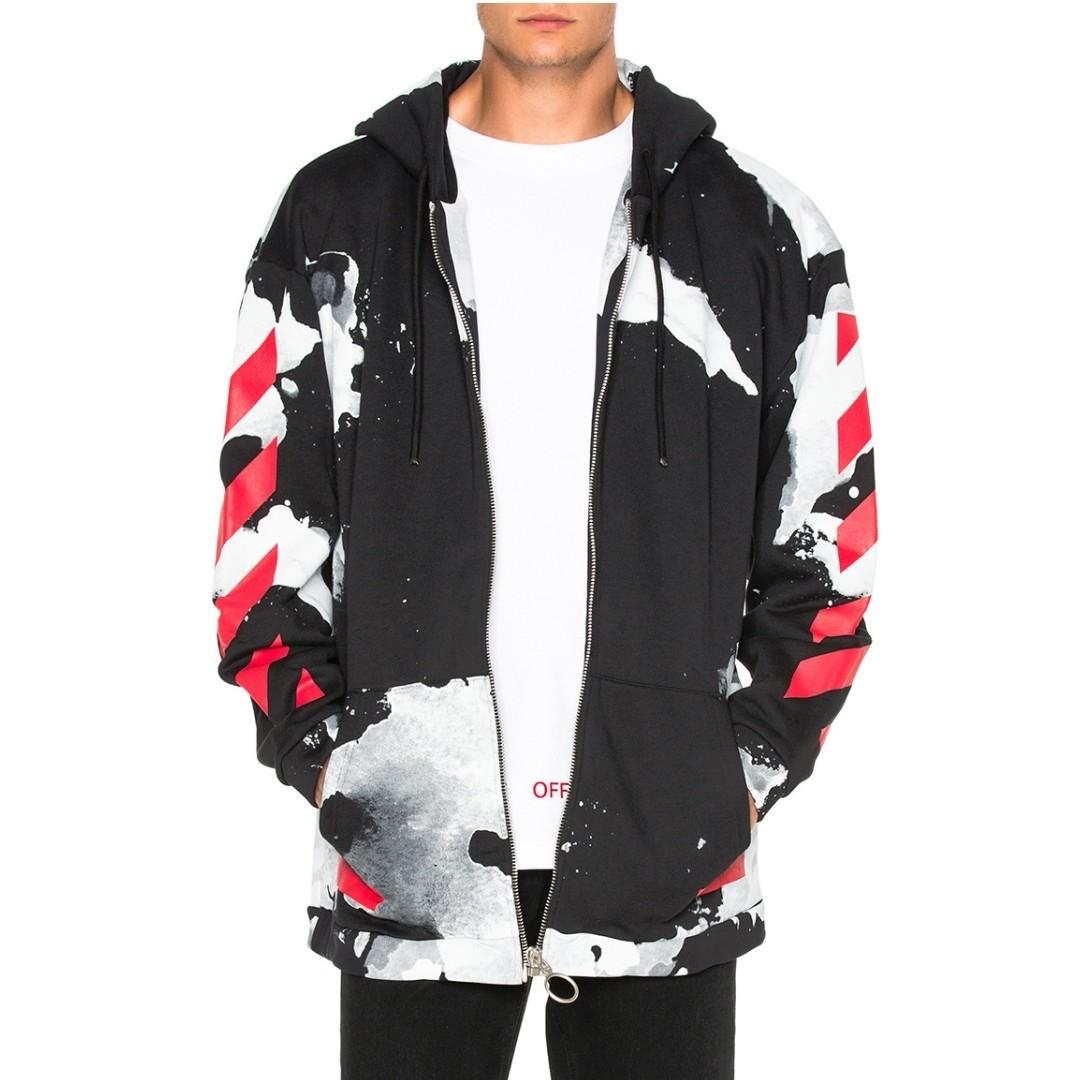 Off White Liquid Spot Zipped Hoodie XS.S Men s Fashion Coats Jackets and Outerwear on Carousell