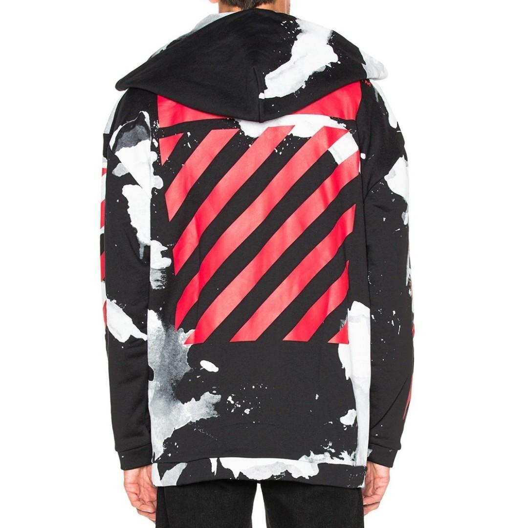 Off White Liquid Spot Zipped Hoodie XS.S Men s Fashion Coats Jackets and Outerwear on Carousell
