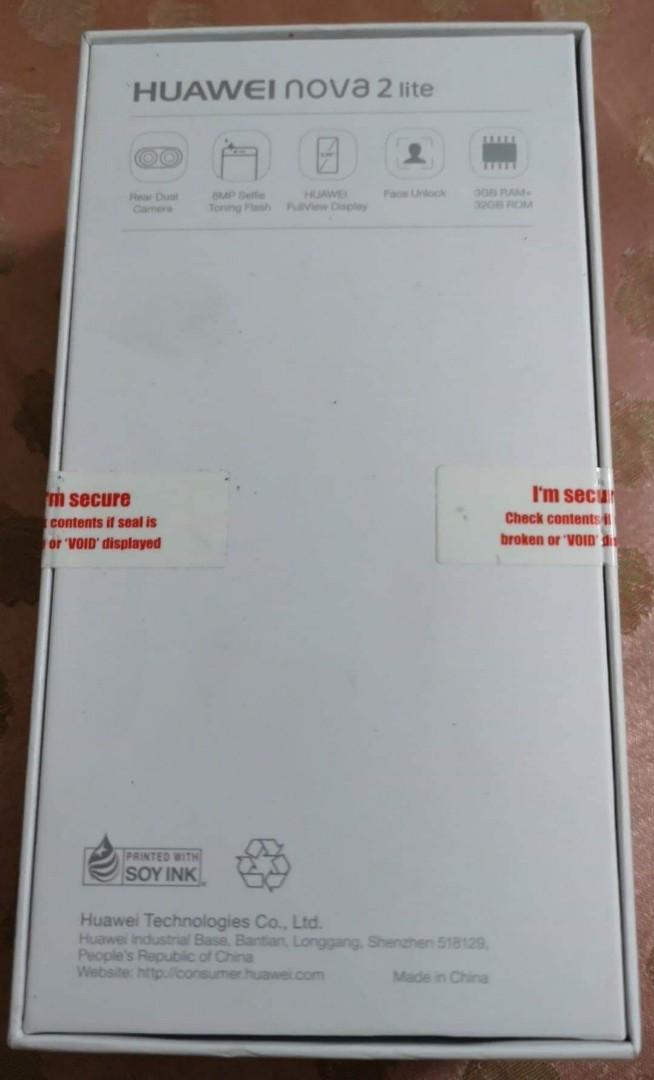 Sealed Huawei Nova 2lite (Category: Huawei) located in Caloocan City. Submitted by anglla21 (Listing ID 220012336, Image 2). Description: Sealed Huawei Nova 2 lite 2pcs left! 5.99-inch Android 8.0 Oreo with EMUI 8.0 Qualcomm Snapdragon 43 1.4GHz Octa Core Cortex-A53 Adreno 505 3 GB ram Dual Camera: 13 + 2 Megapixels (Dual Camera) with Phase Detection Autofocus and LED Flash 8.0 Megapixels with Soft LED Flash 32GB Face Recognition & Fingerprint Se