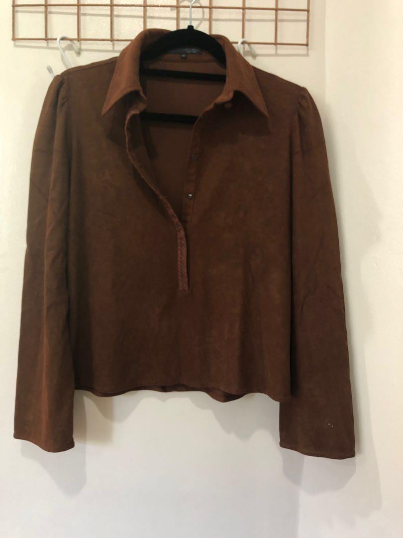 Vintage Designer Brown Velvet Blouse Rush Sale Women S Fashion
